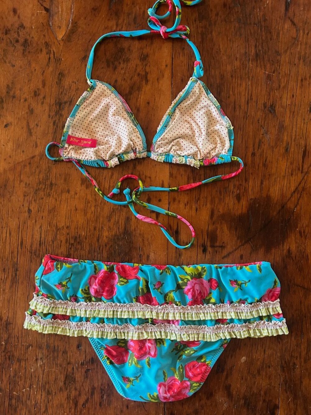 Vintage Betsey Johnson Red Roses floral Print Bikini Set - Picture 6 of 7
